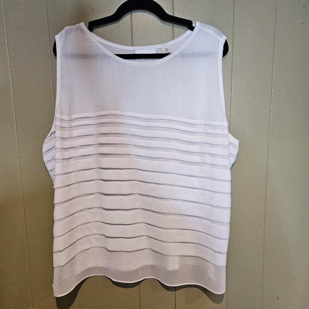 Avenue Plus Size 22/24 White Sleeveless Sheer Panel Top | Lightweight & Chic - Picture 2 of 6
